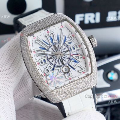 Clone Franck Muller Vanguard Yachting Silver Diamond Watches Automatic